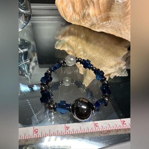 HEMATITE + QUARTZ NATURAL STONES  BRACELET size 7” - Picture 7 of 16